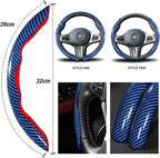 Car Steering Wheel Cover Set Bright Carbon Fiber Wrap Non-Slip 3pcs Steering Wheel Accessories 14.5-15 inch Universal (Blue)