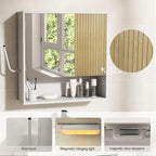 Bathroom Wall Cabinet With Mirror,wall mounted bathroom cabinet,Medicine Cabinet with 2 Door ,Side Hook,Light and Adjustable 