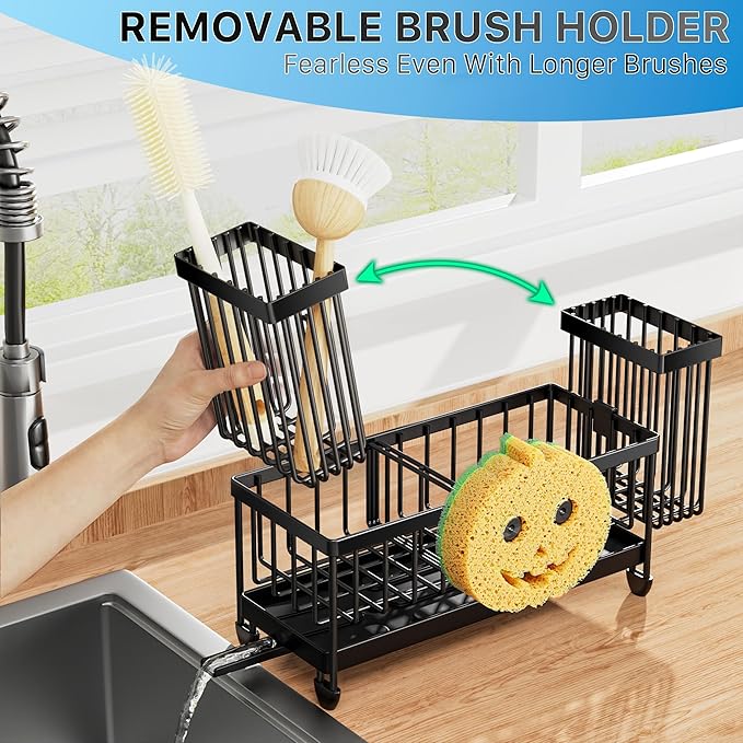 Cisily Sponge Holder for Kitchen Sink, Sink Caddy Organizer with High Brush Holder, Kitchen Countertop Organizers and Storage