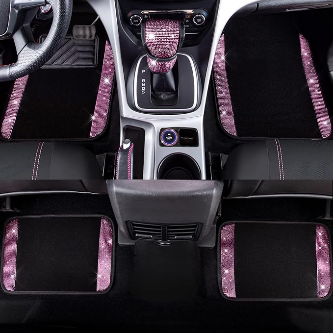 CAR PASS Bling Rhinestone Car Seat Covers Leather Shining Diamond Car Floor Mats Carpet with Anti-Slip Nibs Bling Diamonds Ca