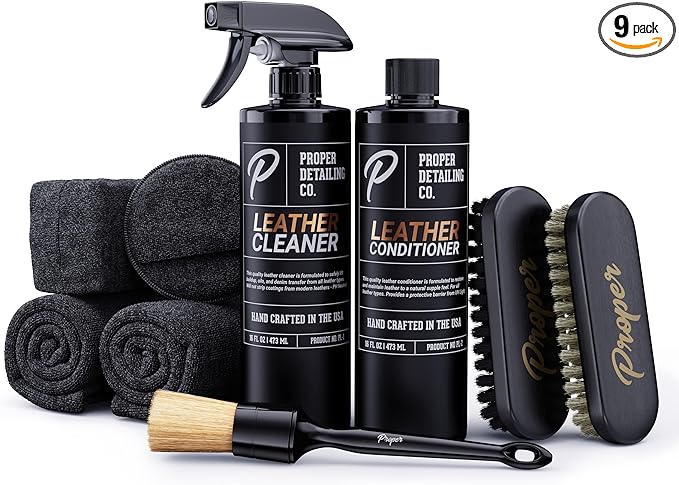 PROPER DETAILING CO. Car Leather Cleaner and Conditioner, Clean and Protect for long lasting leather, 9 Piece Deluxe Leather 