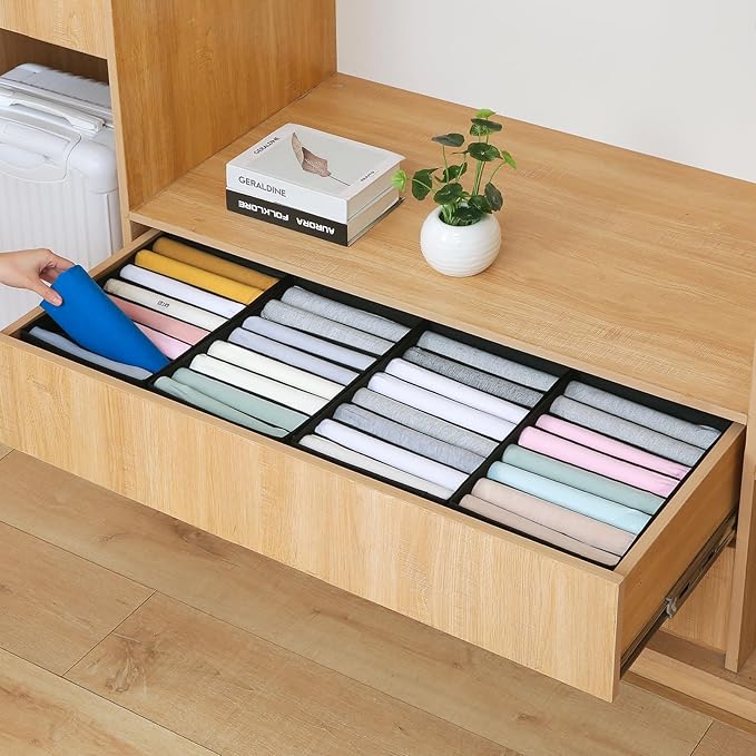 Qozary 4 Pack Drawer Organizers for Clothing, 8 Grids Foldable Closet Organizers and Storage Bins for Bedroom, Dresser Organi