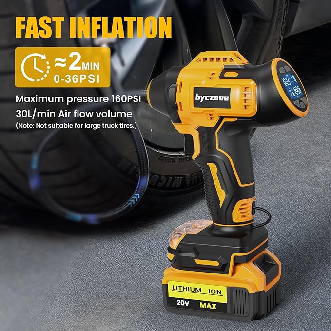 Tire Inflator Compatible with Dewalt 20V Max Battery, 160 PSI Cordless Air Compressor With 12V DC Car Adapter,LCD Digital Pressure Gauge for Car, Bike, Sport Ball (No Battery)