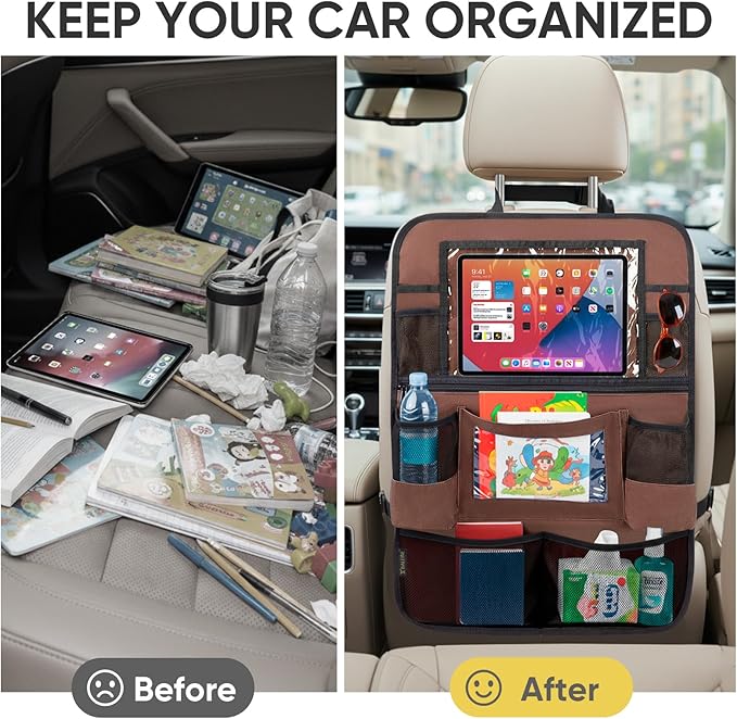 BALEINE Backseat Car Organizer, Back Seat Car Organizers and Storage, Kick Mats Back Seat Protector, Travel Accessories for Most Automotive (2 Pack, Mocha)