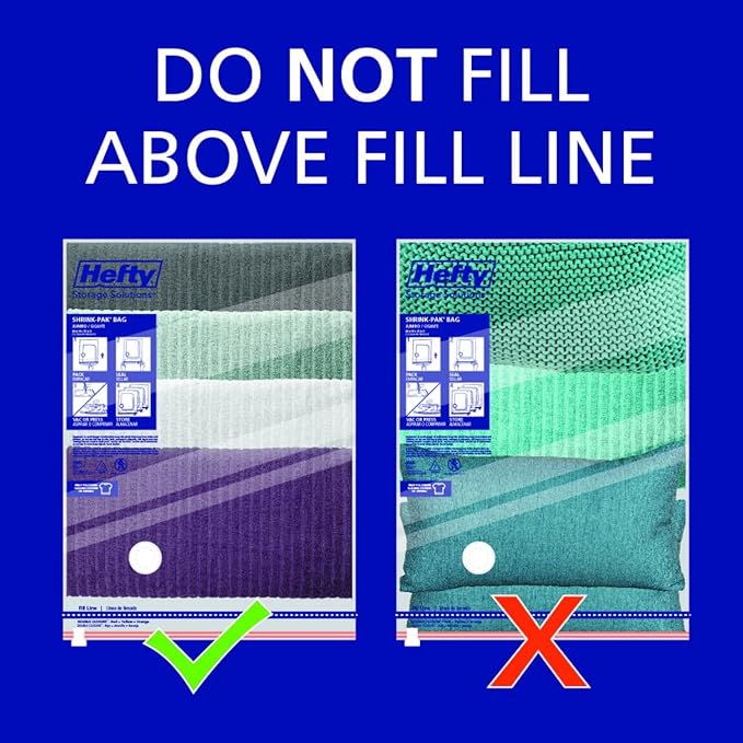 Hefty Shrink-Pak - 2 Medium, 2 Large, 2 XL Vacuum Seal Storage Bags – Space Saver Bags for Clothing, Pillows, Towels, or Blan