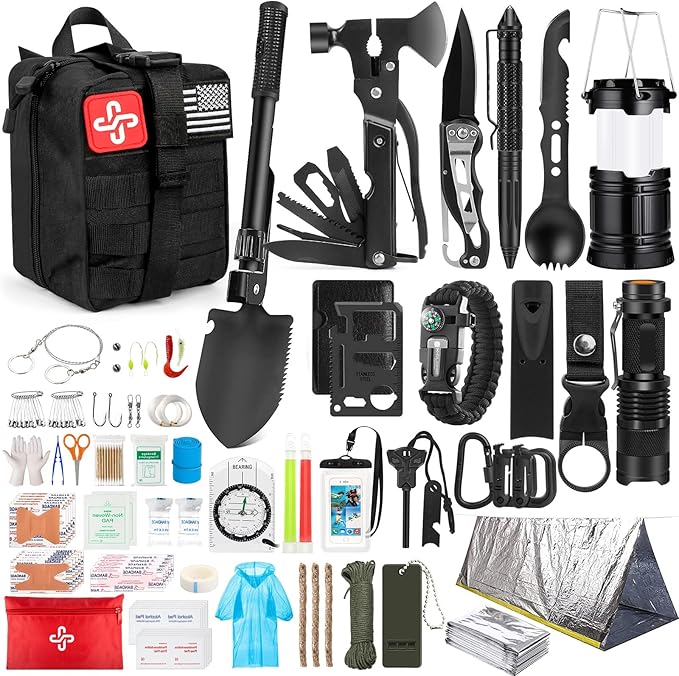 Survival Kit, 250Pcs Survival Gear First Aid Kit with Molle System Compatible Bag and Emergency Tent, Emergency Kit for Earth