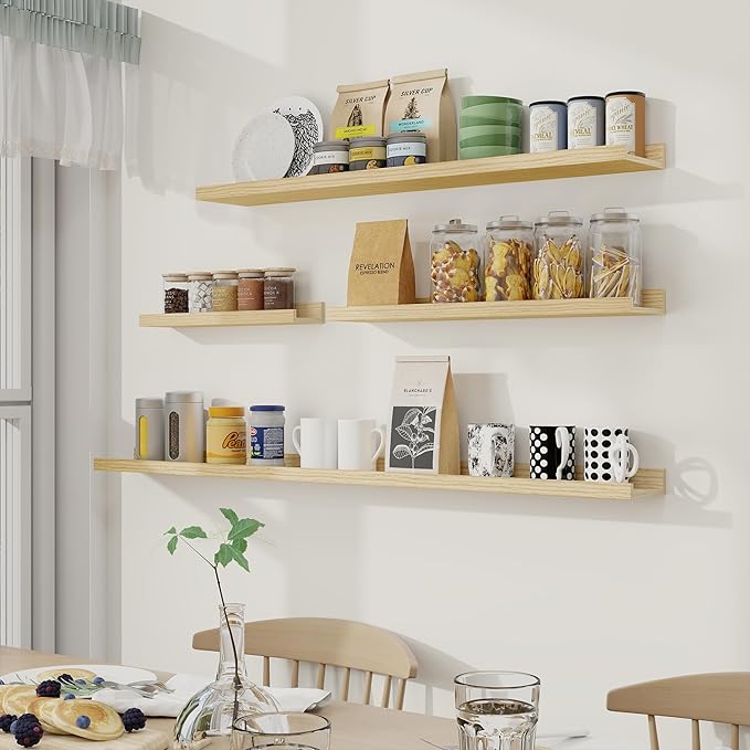 Fun Memories Picture Ledge Shelf, 48 Inch Long Floating Shelves Set of 6, Picture Shelf for Wall with Lip, Large Nursery Book