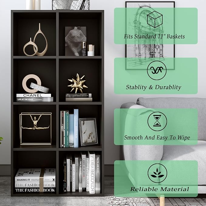 OSCHF 8-Cube Storage Shelf Bookcase - Wooden 4-Tier Floor Standing Open Bookshelf, Modern TV Stand up to 55 Inchs for Home an