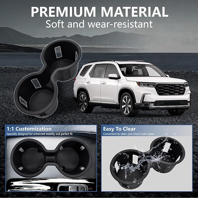 Cup Holder Inserts Compatible with Honda Pilot 2023 2024 2025 Accessories, Non-Slip TPE Center Console Cup Holder Protector Organizer for Honda Ridgeline&Passport 2024 2025 Accessories
