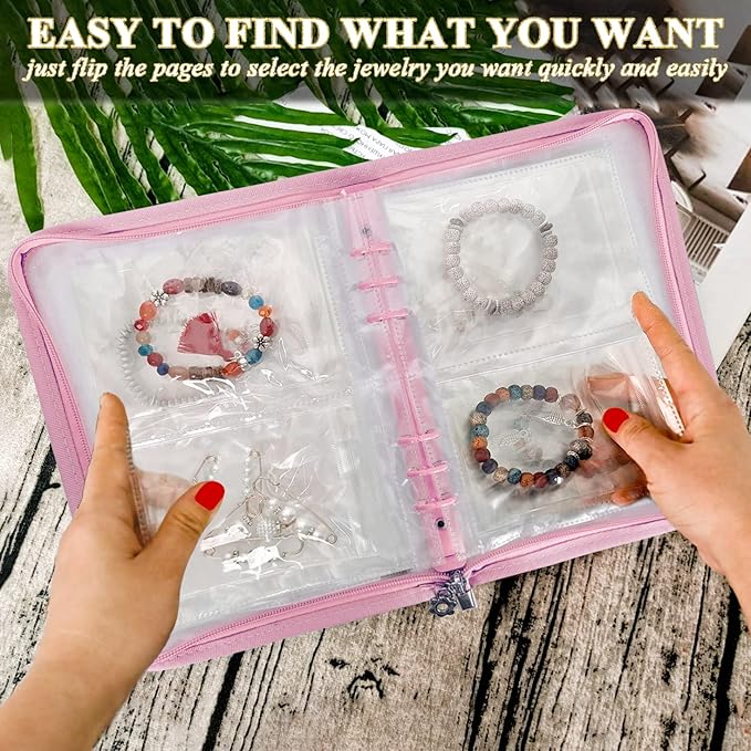 Bracelet Holder Travel Jewelry Organizer Case Transparent Jewelry Storage Book for Earring Necklace Ring with Small Clear Zip