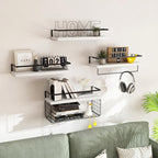 White Wood Floating Shelves Wall Mounted - 4+1 Tier Rustic Bathroom Wall Shelves Over Toilet with Wire Storage Basket and Tow
