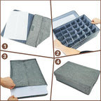 PINGMIC Gray Sock Organizer Divider 2 Pack with Lid - 30 Cell Foldable Closet Storage, Tie Organizer For Men Boxes for Socks,