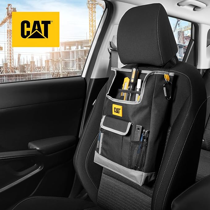 CAT® Car Seat Organizer for Cars Trucks SUVs, Removable Portable On-The-Go, Securely Attaches to Front or Rear Seats, Adjustable Straps, Car Accessories Compact Caddy for Travel Driving - Black
