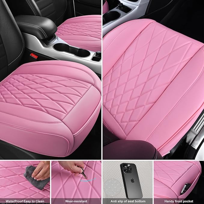 CAR PASS 2 Pack Leather Front Car Seat Covers, Bottom Seat Covers Full Wrapped with Storage Pocket, Anti-Slip Leather Seat Pr