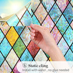 WPCTEV 3D Window Film No Glue Privacy for Glass Sticker Static Cling Heat Control Anti UV Non-Adhesive Decorative Rhombus 29.5 Inch x 6.5 Feet