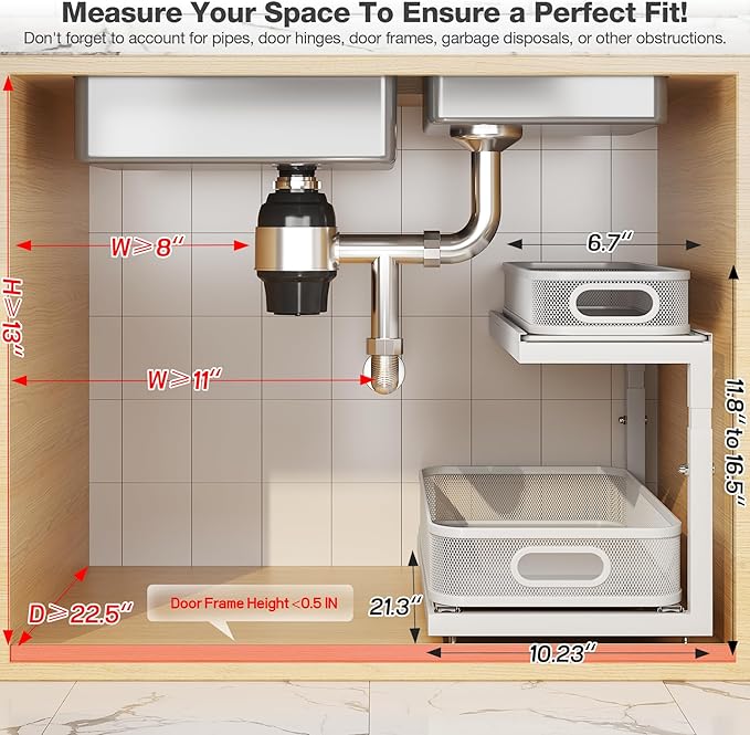 2-Pack 21.3 IN Depth Under Sink Organizer With Next-Gen Ball-Bearing Slides,Sophisticated Mesh 2-Tier Pull Out Shelf for Kitc