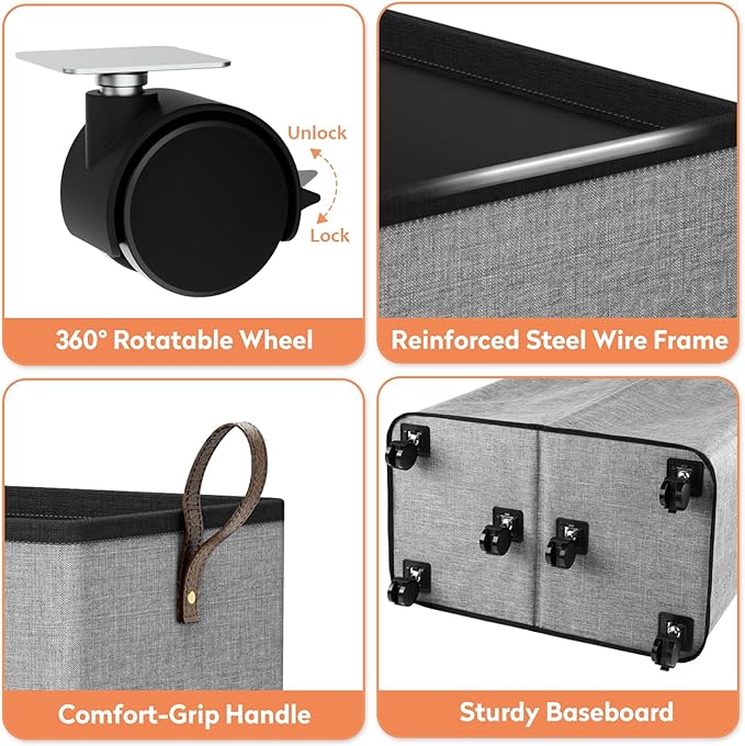 SpaceTrove Laundry Basket with Wheels, Collapsible Laundry Baskets, Laundry Hamper with Handles Detachable Wheels, Rolling La