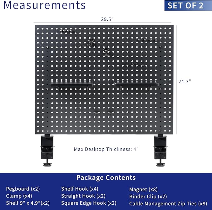 VIVO Steel Clamp-on Desk Pegboard, 60 x 24 inch Privacy Panel, Magnetic Peg Board, Office Accessory Organizer, Above or Below