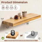 fuqing Floating Shelves for Wall, 20 inch Rustic Solid Elm Wood Floating Shelves, Wooden Wall Shelves with Invisible Heavy Du