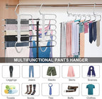 Upgrade 6 Layers Pants Hangers Space Saving, 2Pack Stainless Steel Multifunctional Rack Non Slip S-Type Clothes Jean Hanger C