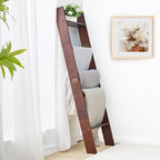 XUNIQUE 5-Tier Blanket Ladder for The Living Room, 4.8 FT Anti-Slip Decorative Ladder Shelf Leaning Quilt Rack, Lightweight, 