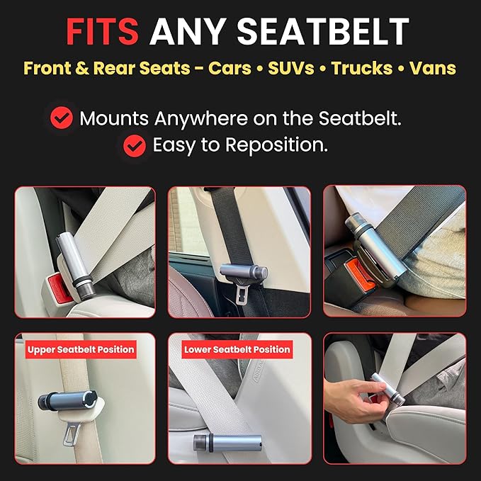 Car Emergency Escape Tool – Seatbelt-Mounted 2-in-1 Window Breaker & Seat Belt Cutter – Tungsten Safety Hammer – Universal Fi