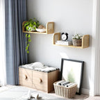 Rattan Shelf Set of 2, Cute Nursery Shelves Wall Mounted, Natural Hanging Bookshelf Storage, Boho Decorative Floating Shelves