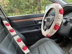 Crochet Ladybug Steering Wheel Cover Universal 14-15 inch (Steering Wheel Cover+2 Belt Cover)