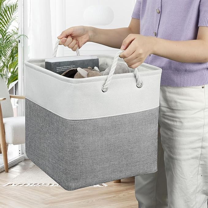 13x13 Storage Cube Bins 4Pack,Collapsible Cube Storage Organizer for Closet, Fabric Storage Box w/ Rope Handles, Foldable Sto