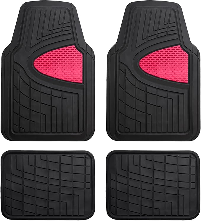 FH Group Automotive Floor Mats - Heavy-Duty Rubber Floor Mats for Cars, Universal Fit Full Set, Climaproof Floor Mats, Trimmable Floor Mats for Most Sedan, SUV, Truck Floor Mats Pink