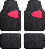 FH GROUP Car Seat Covers Premium Tall Channel Rubber Trimmable Floor Mats w. FH3001 Snake Pattern Silicone Steering Wheel Cover- Universal Fit for Trucks, SUVs, and Vans (Pink/Black) F11311