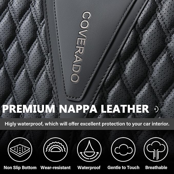 Coverado Front Seat Covers, Waterproof Seat Covers, 2 Pack Nappa Leather Car Seat Covers, Black Seat Covers for Cars, Automot