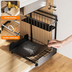 Under Sink Organizer, 2-Tier L-Shaped Pull Out Cabinet Shelf with 2 Installation Methods, Adjustable Sliding Storage Drawer f