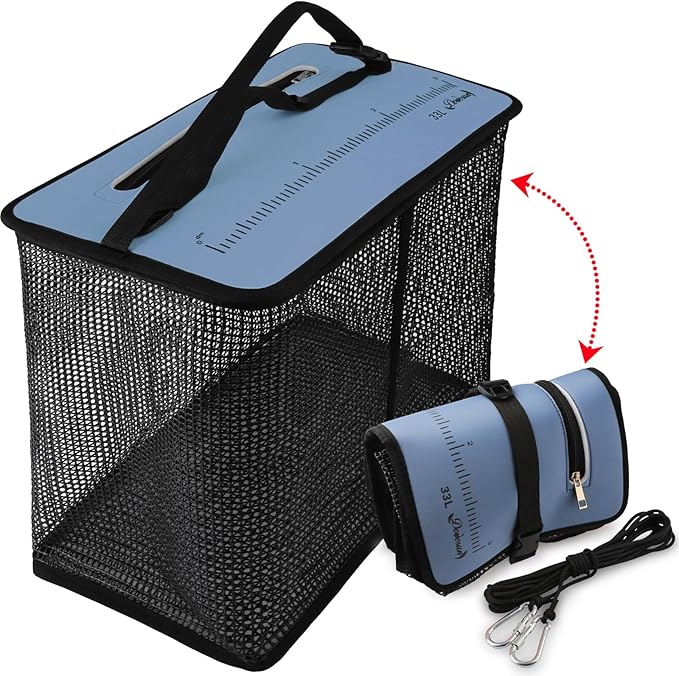 Dovesun Floating Fishing Basket, Collapsible Fish Basket Portable Fishing Net Quick-Drying Rubber Coated Fishing Bait Storage