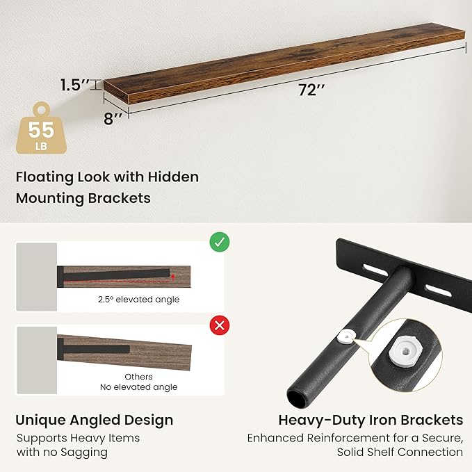 Fun Memories Floating Shelves for Wall, Rustic Wood Wall Mounted Shelves for Bathroom, Bedroom, Living Room and Kitchen, Stor