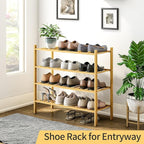4-Tier Bamboo Shoe Rack for Entryway, Stackable | Heavy Duty | Multi-Function, Free Standing Shoe Racks for Bedroom Hallway C