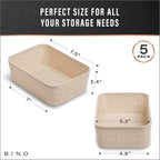 BINO | Woven Plastic Basket | XS (Natural), 5-Pack | THE JUTE COLLECTION | Home Organization, Space - Saving Storage, Stylish