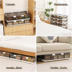 2-Pack Under Bed Storage Containers with Wheels - Stackable, Foldable Plastic Storage Boxes with Lids for Clothes, Shoes, Bla