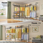 Timate F4 Wall Mounted Clothes Rack Industrial Pipe Clothing Rack for Hanging Clothes, Expandable Garment Rack Heavy Duty War