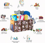 Extra Large Utility Tote Bag - Oversized Collapsible Reusable Wire Frame Rectangular Canvas Basket With Two Exterior Pockets For Beach, Pool, Laundry, Car Trunk, Storage - Brown Daisy