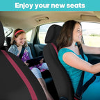 FH Group Unique Flat Cloth Full Set Car Seat Covers w. Silicone Steering Wheel Cover- Universal Fit for Most Cars, Trucks, SUVs or Vans (Burgundy/Black)