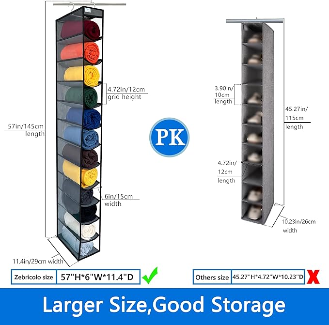 Closet Organization,12 Section,Hanging Closet Organizer,Space Saving, College Dorm Essentials for Girls, Heavy dutys Hooks Up