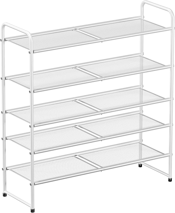 SUFAUY 33" Wide Shoe Rack, 5 Tier Shoe Organizer Mesh Free Standing Shoe Storage Shelf for Closet, White