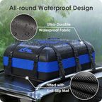 Car Rooftop Cargo Carrier Bag 20 Cubic Feet, 100% Waterproof Heavy Duty Car Roof Bag for All Vehicle with/Without Racks - Anti-Slip Mat, 6 Door Hooks, Storage Bags, 5CM Straps(Blue)