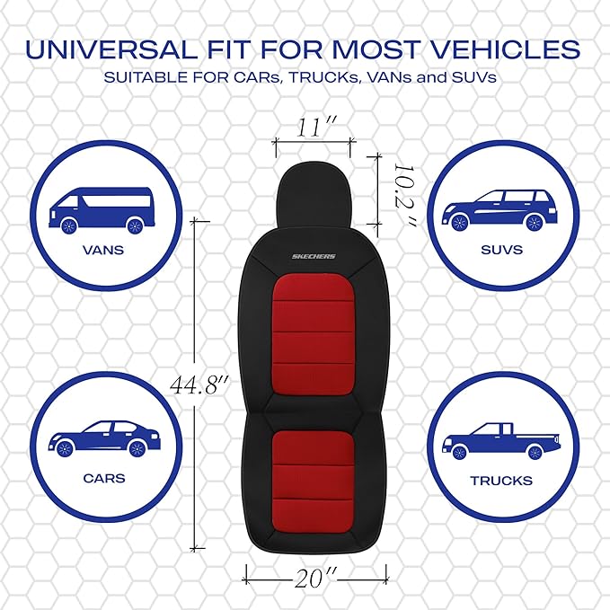 Skechers Memory Foam Seat Covers,Thick Cool Touch Fabric Seat Covers,Front Seat Covers Airbag Compatible,Automotive Comfort P