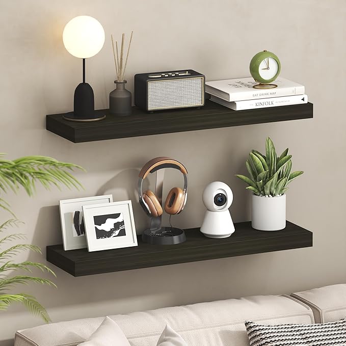 Furinno Tanna Floating Shelves for Wall Set of 2, 9 x 35 Wall Shelf, Wall Mounted Floating Shelf with Invisible Bracket, 2-in