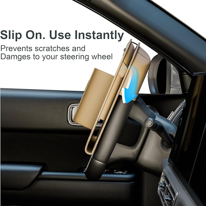 GMQ Backseat Car Organizer with Detachable Steering Wheel Tray 1 Pack,Car Back Seat Laptop Desk, Multifunctional Food Tray,Back Seat Car Storage & Tablet Holder for Kids (Beige, 1PC)