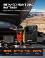 AstroAI Beta822 3000A Jump Starter with Air Compressor, 150PSI Portable Tire Inflator with Auto-Shutoff, 12V Car Battery