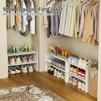 2 Pack White Shoe Rack for Closet, 2-Tier Expandable Small Shoe Shelf, Stackable Iron Wood Combination Shoe Organizer Racks S