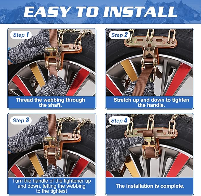 LILYPELLE Upgraded Snow Chains 8 Pack, Tire Chains for Cars/SUVs/Pickup Trucks, Emergency Anti Slip Tire Traction Chains for 